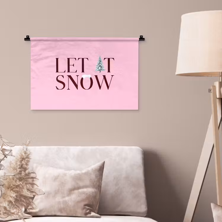Wandkleed - Kerst - Tekst - Sneeuw - Roze — 2
