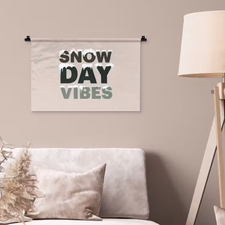 Wandkleed - Sneeuw - Tekst - Kerst - Beige — 2