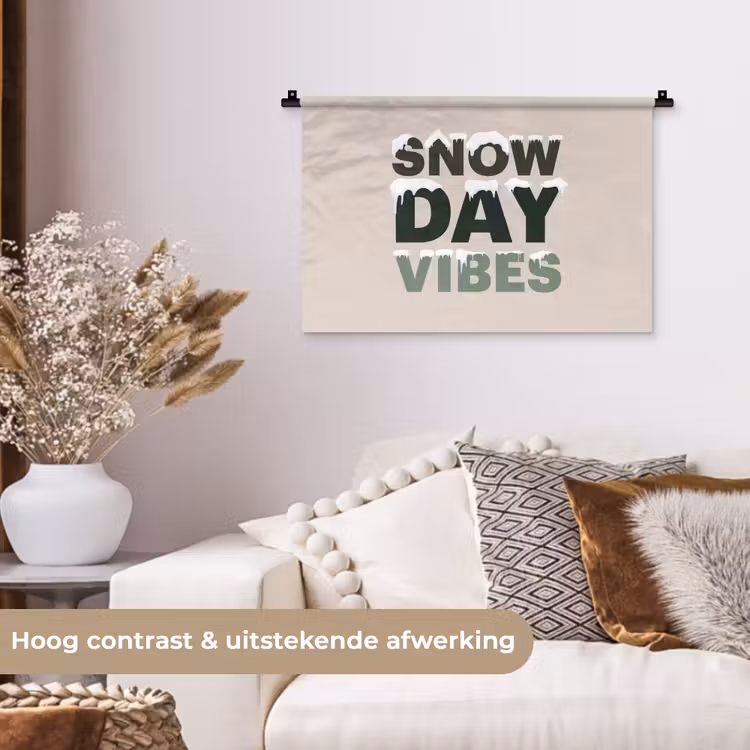 Wandkleed - Sneeuw - Tekst - Kerst - Beige — 4