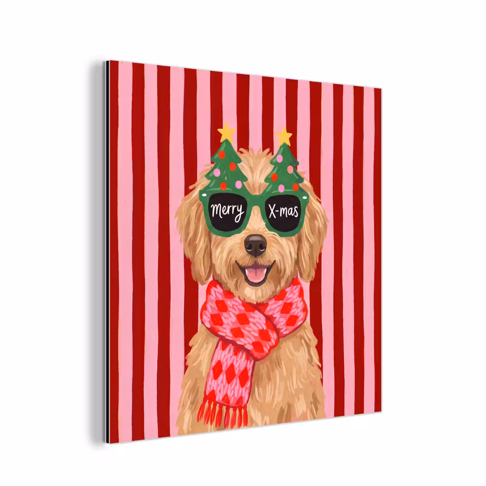 Aluminium schilderij - Hond - Kerst - Rood — 1