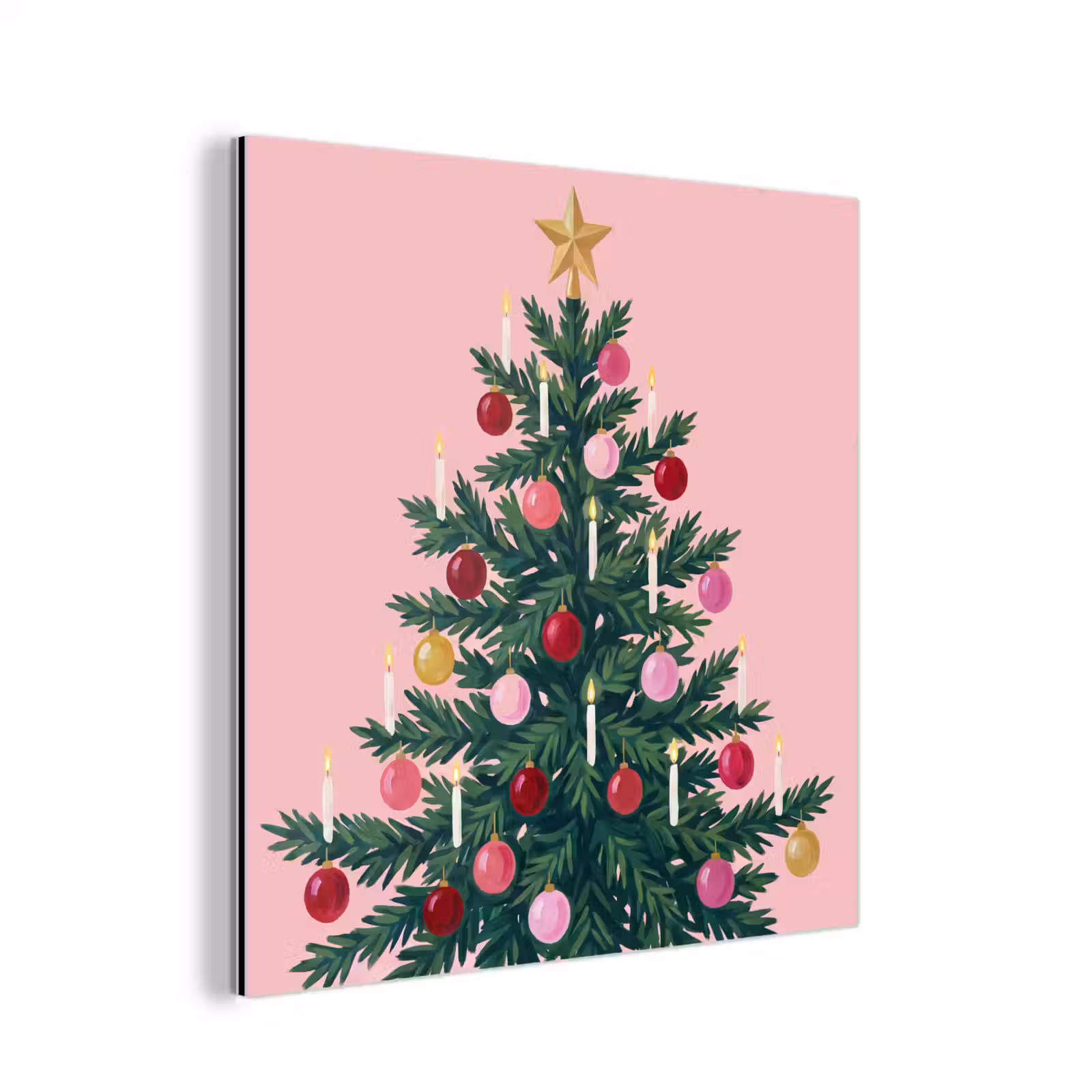Aluminium schilderij - Kerstboom - Kerst - Roze — 1