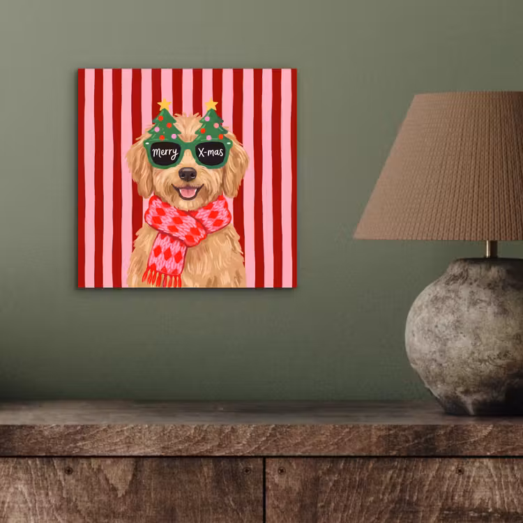 Aluminium schilderij - Hond - Kerst - Rood — 3
