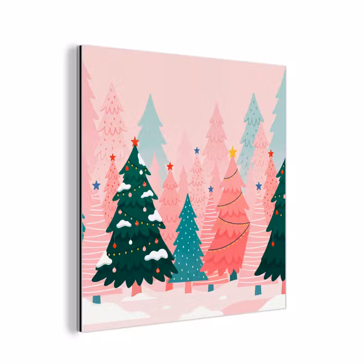 Aluminium schilderij - Kerstbomen - Illustratie - Roze — 1