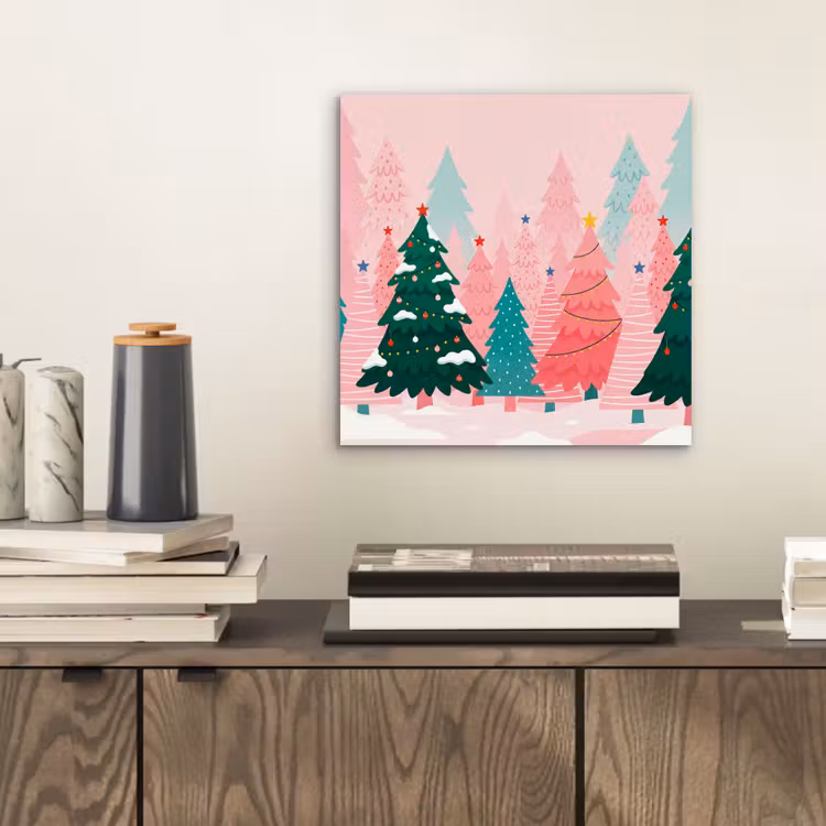 Aluminium schilderij - Kerstbomen - Illustratie - Roze — 2