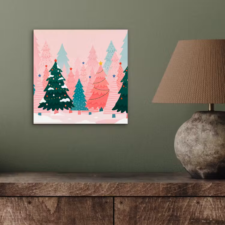 Aluminium schilderij - Kerstbomen - Illustratie - Roze — 3