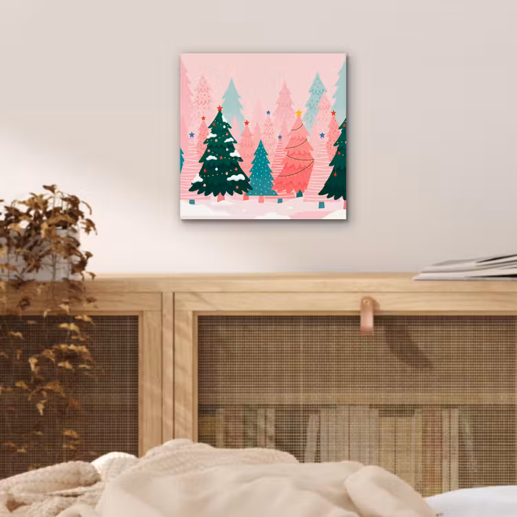 Aluminium schilderij - Kerstbomen - Illustratie - Roze — 4