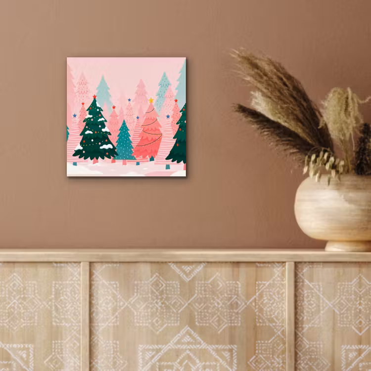 Aluminium schilderij - Kerstbomen - Illustratie - Roze — 5