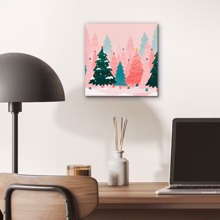 Aluminium schilderij - Kerstbomen - Illustratie - Roze — 6