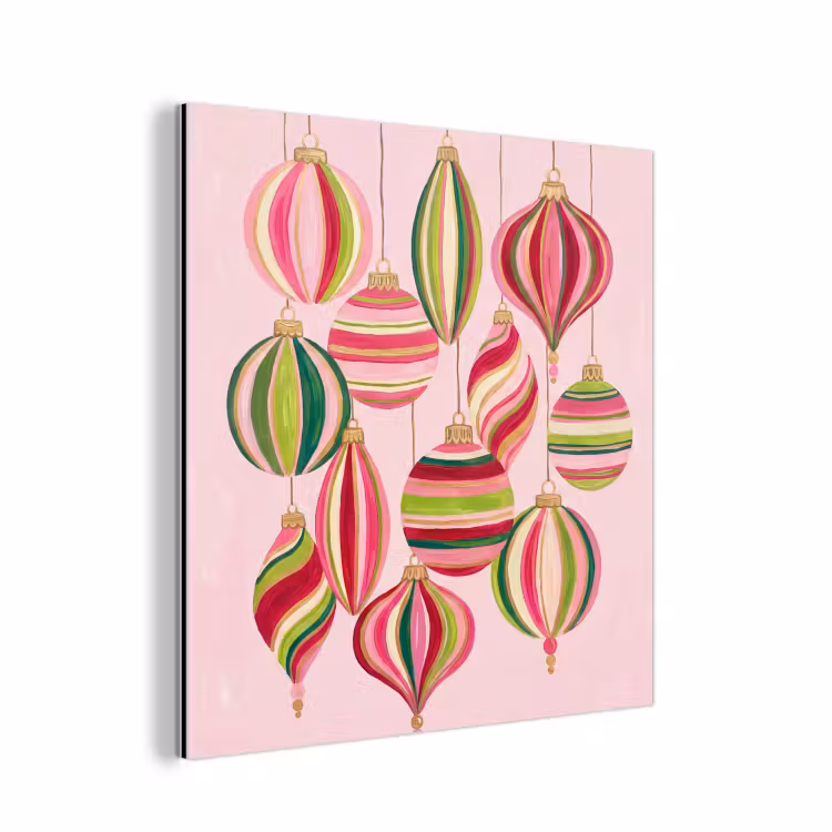 Aluminium schilderij - Kerstversiering - Gestreept - Roze — 1