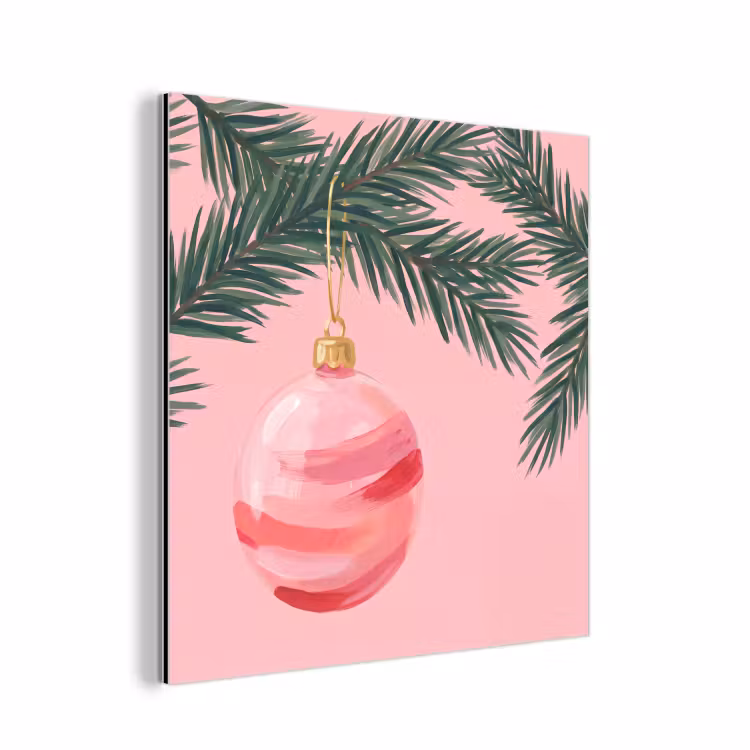 Aluminium schilderij - Kerstbal - Roze - Kerst — 1