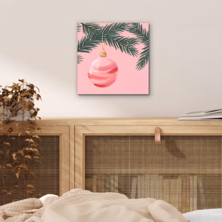 Aluminium schilderij - Kerstbal - Roze - Kerst — 4