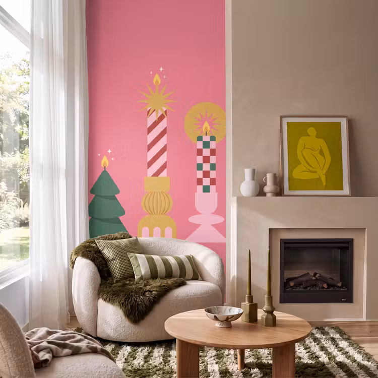 Behang - Kaarsen - Feest - Roze — 1