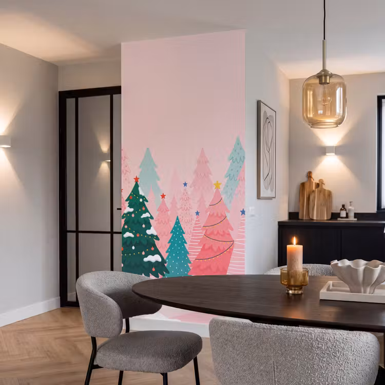 Behang - Kerstbomen - Illustratie - Roze — 5