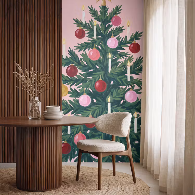 Behang - Kerstboom - Kerst - Roze — 4