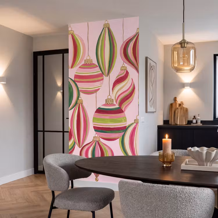 Behang - Kerstversiering - Gestreept - Roze — 5