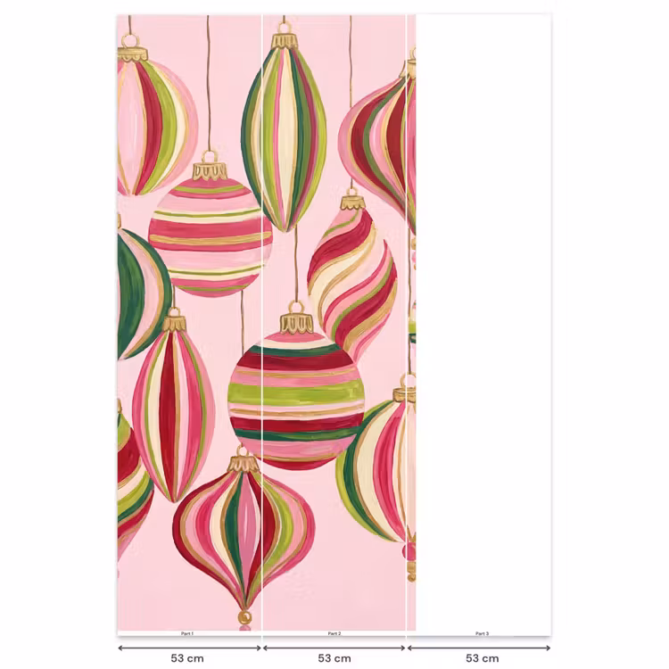 Behang - Kerstversiering - Gestreept - Roze — 6