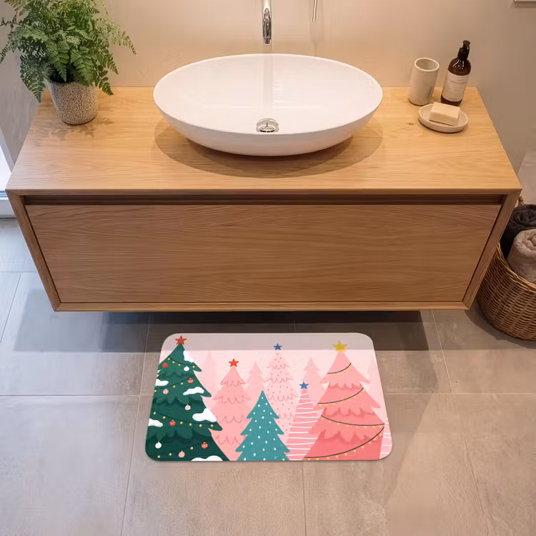 Badmat - Kerstbomen - Illustratie - Roze — 2