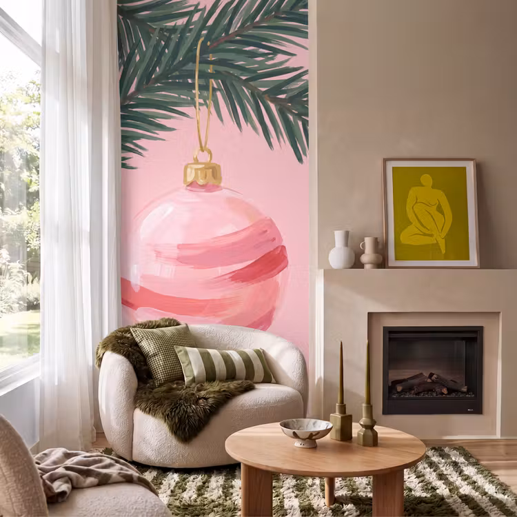 Behang - Kerstbal - Roze - Kerst — 1