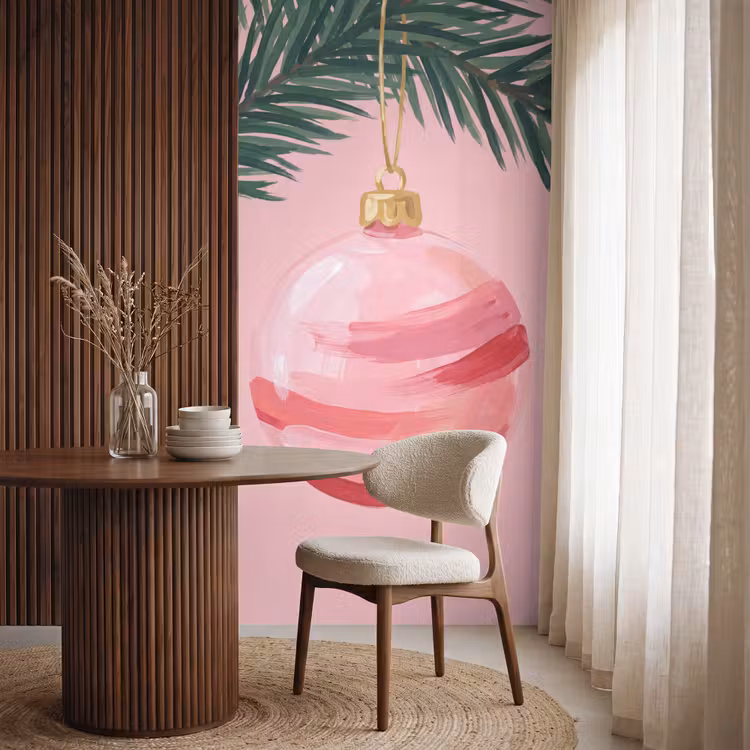 Behang - Kerstbal - Roze - Kerst — 4