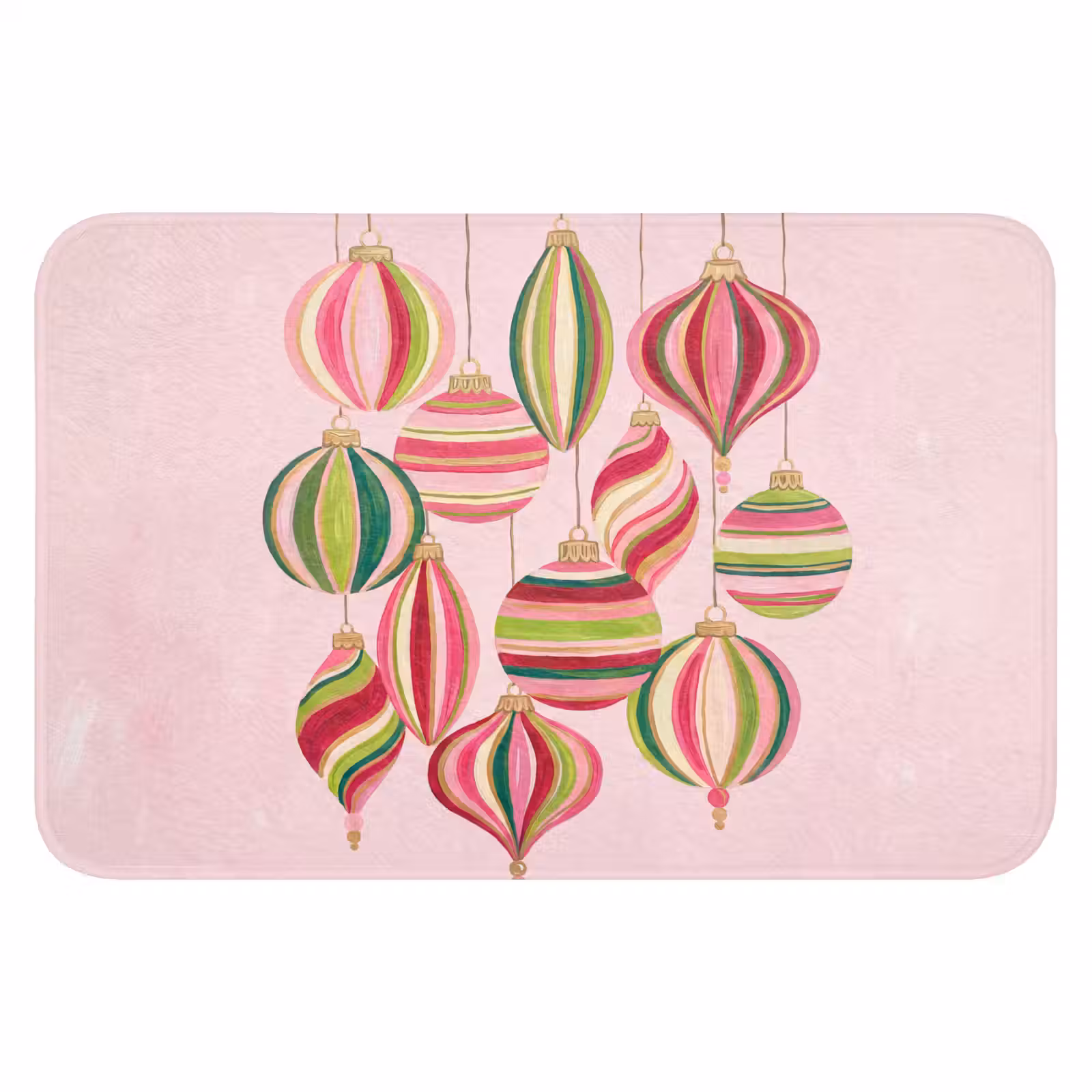 Badmat - Kerstversiering - Gestreept - Roze — 1