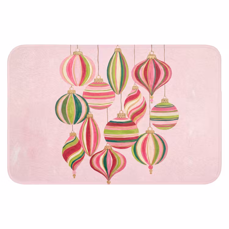 Badmat - Kerstversiering - Gestreept - Roze — 1
