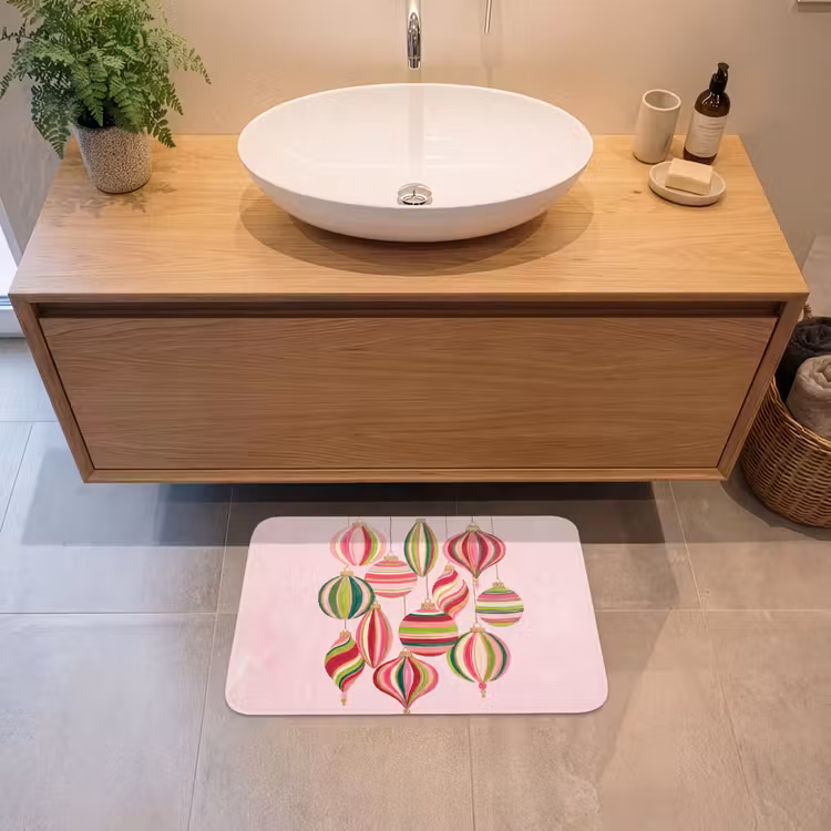 Badmat - Kerstversiering - Gestreept - Roze — 2