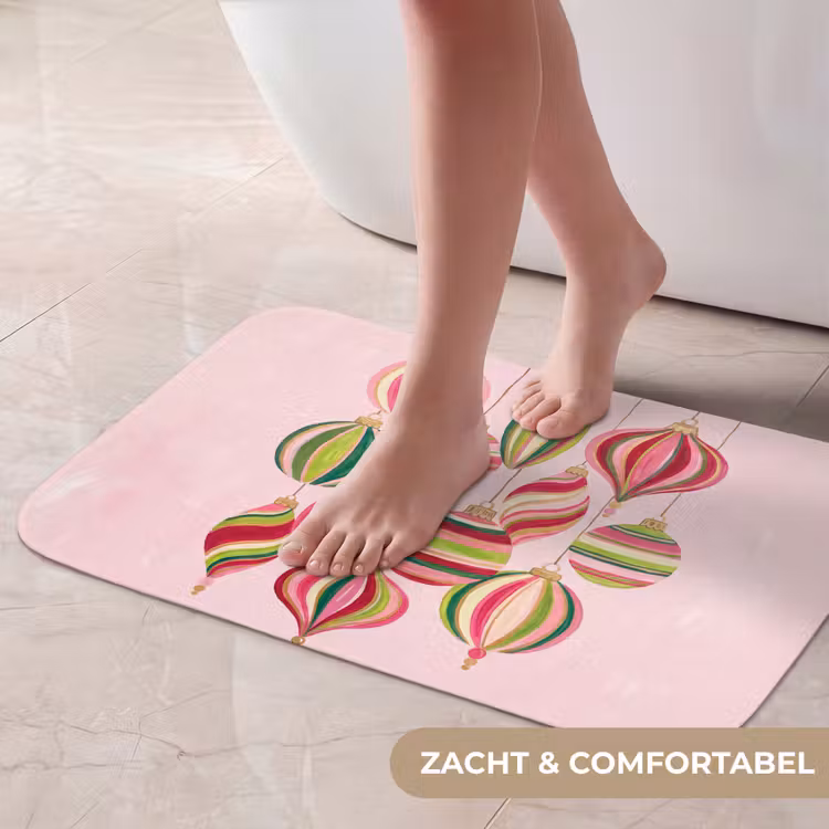 Badmat - Kerstversiering - Gestreept - Roze — 5