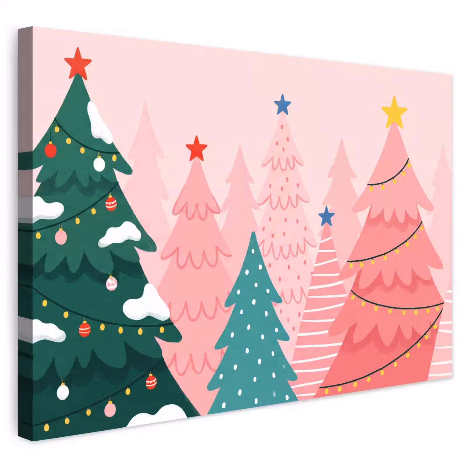 Buiten canvas - Kerstbomen - Illustratie - Roze — 1
