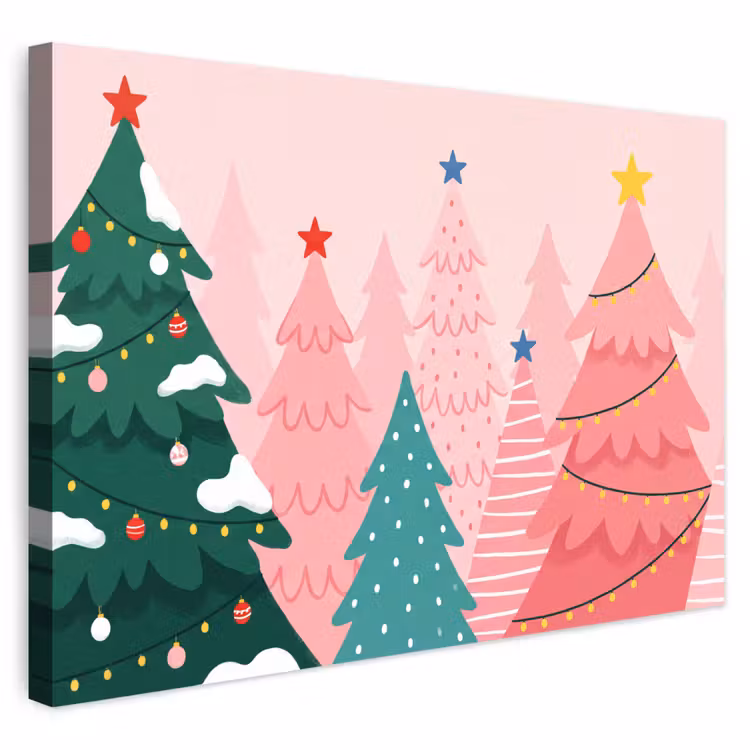 Buiten canvas - Kerstbomen - Illustratie - Roze — 1