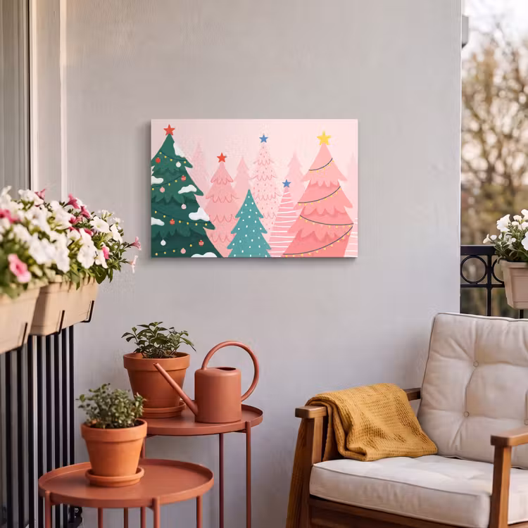 Buiten canvas - Kerstbomen - Illustratie - Roze — 3