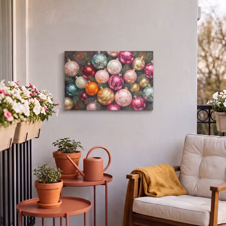 Buiten canvas - Kerstballen - Kleurrijk - Feest — 3