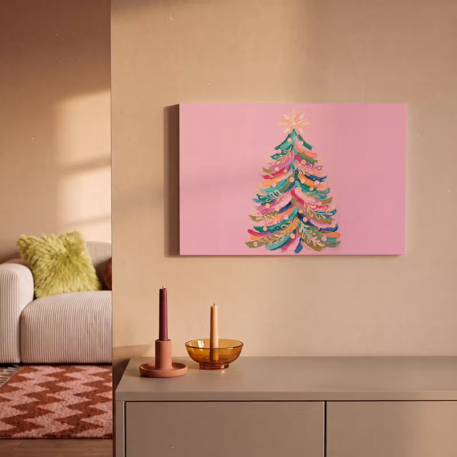 Canvas schilderij - Kerstboom - Abstract - Kleurrijk — 1
