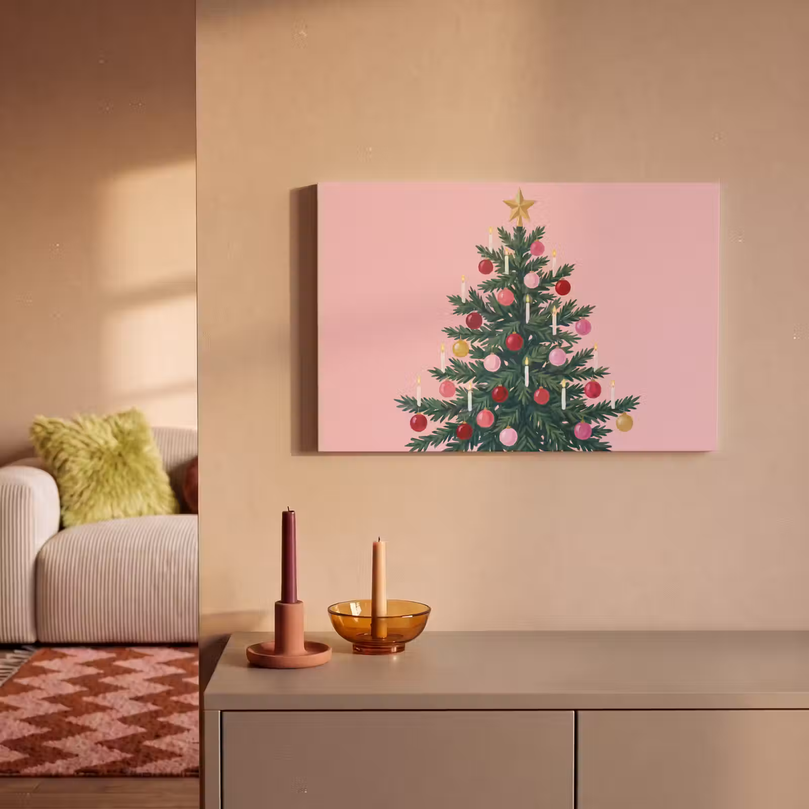 Canvas schilderij - Kerstboom - Kerst - Roze — 1
