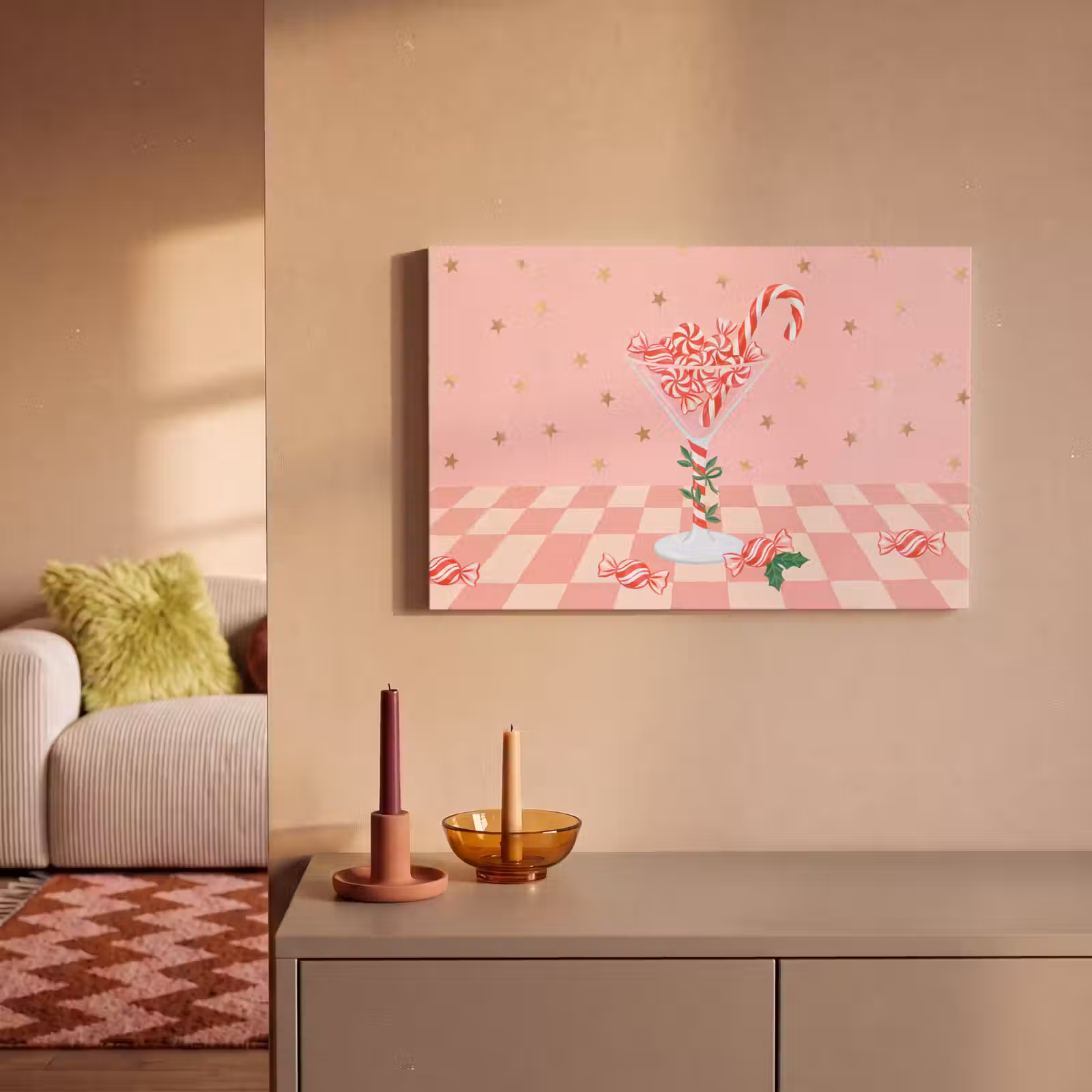 Canvas schilderij - Snoep - Glas - Roze — 1
