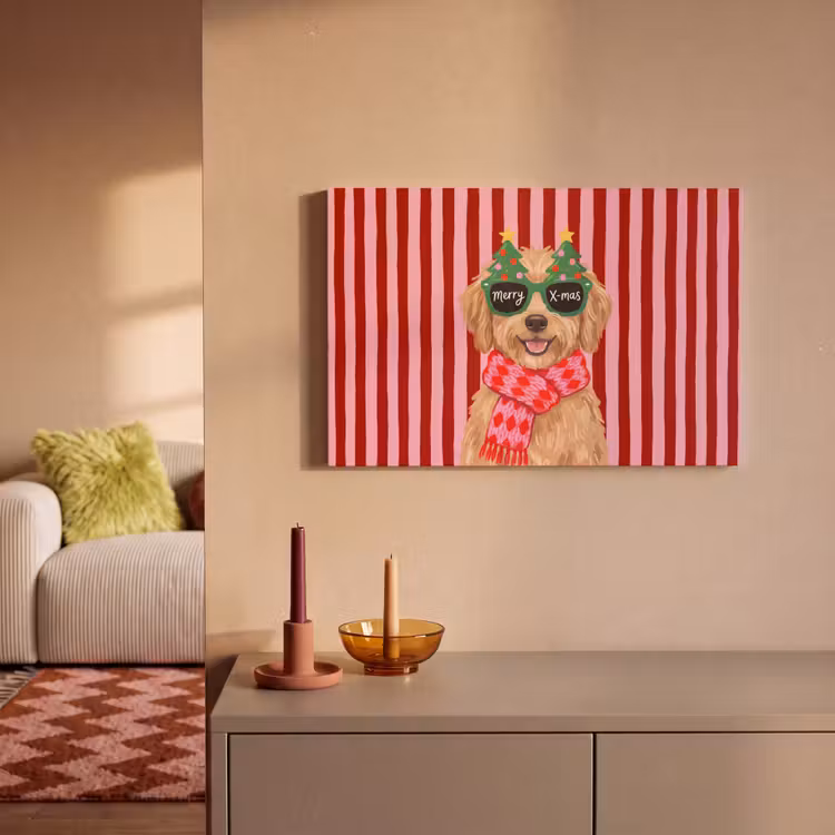 Canvas schilderij - Hond - Kerst - Rood — 1