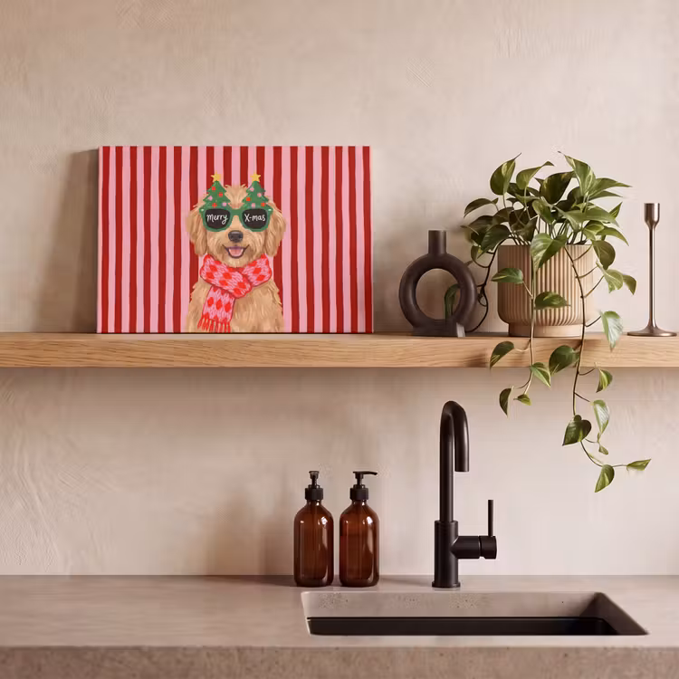 Canvas schilderij - Hond - Kerst - Rood — 2