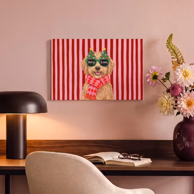 Canvas schilderij - Hond - Kerst - Rood — 3