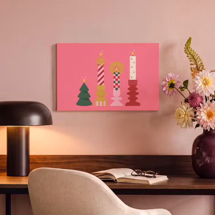 Canvas schilderij - Kaarsen - Feest - Roze — 3