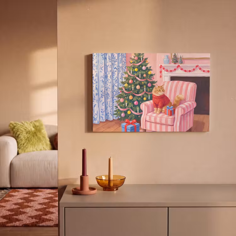 Canvas schilderij - Kat - Kerst - Interieur — 1