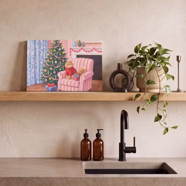 Canvas schilderij - Kat - Kerst - Interieur — 2