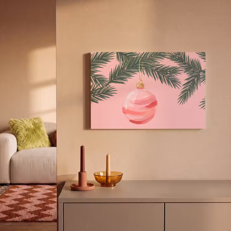 Canvas schilderij - Kerstbal - Roze - Kerst — 1