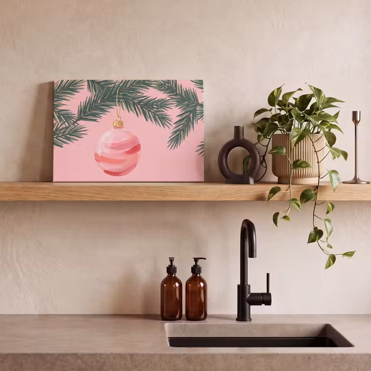 Canvas schilderij - Kerstbal - Roze - Kerst — 2
