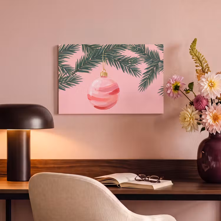 Canvas schilderij - Kerstbal - Roze - Kerst — 3