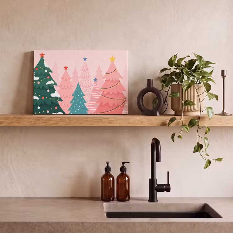 Canvas schilderij - Kerstbomen - Illustratie - Roze — 2