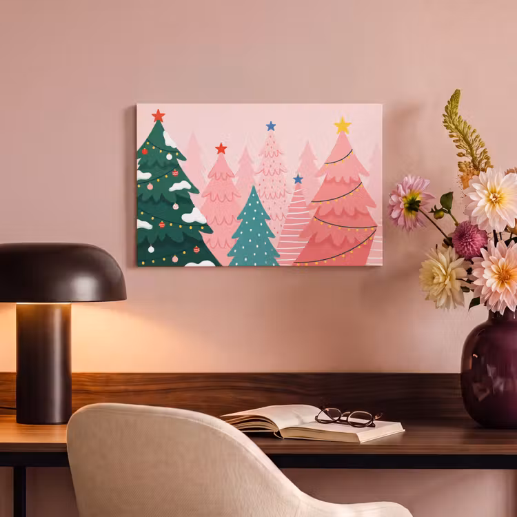Canvas schilderij - Kerstbomen - Illustratie - Roze — 3