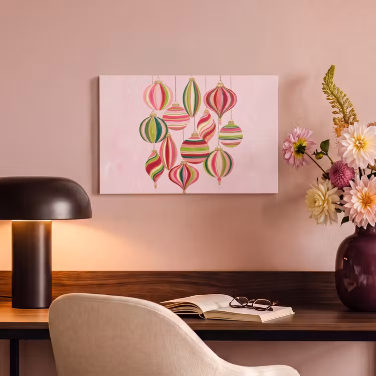 Canvas schilderij - Kerstversiering - Gestreept - Roze — 3