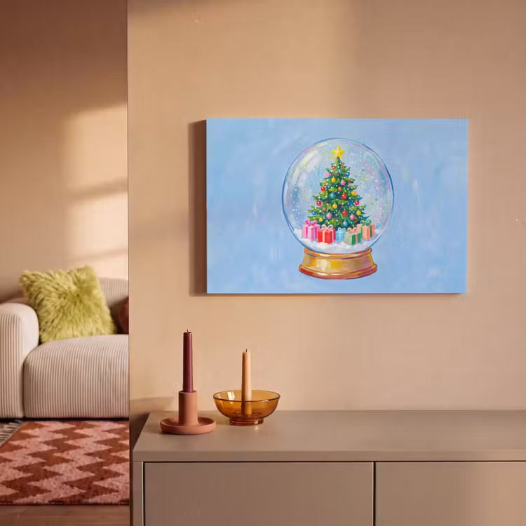Canvas schilderij - Sneeuwbol - Kerst - Cadeaus — 1
