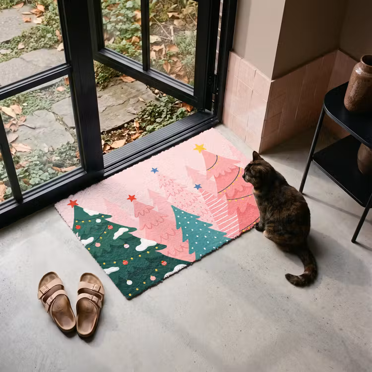 Deurmat - Kerstbomen - Illustratie - Roze — 2