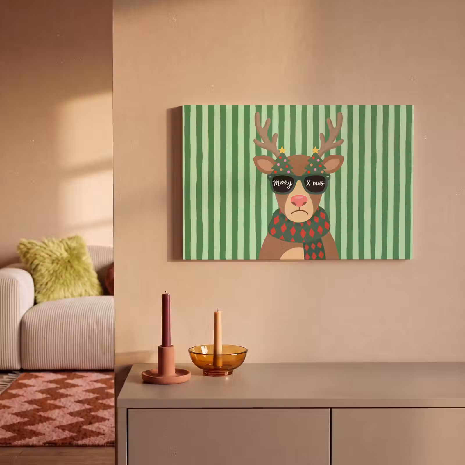 Canvas schilderij - Rendier - Kerst - Illustratie — 1