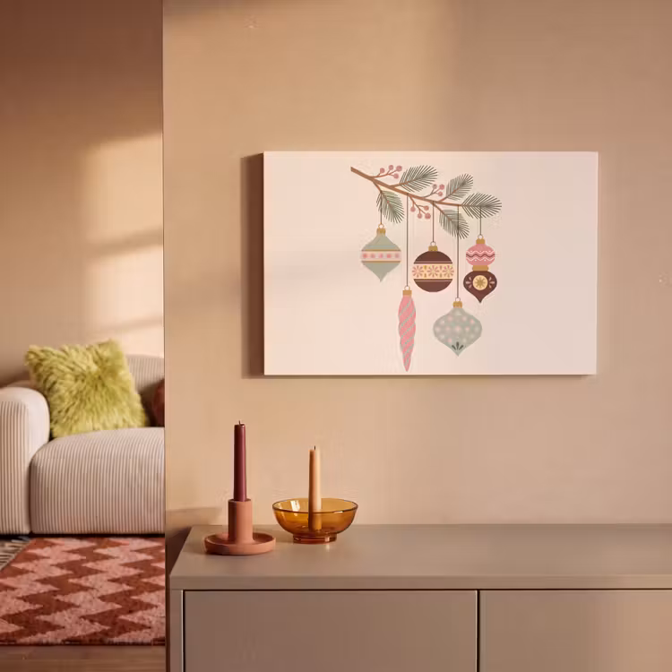 Canvas schilderij - Kerst - Ornamenten - Tak — 1